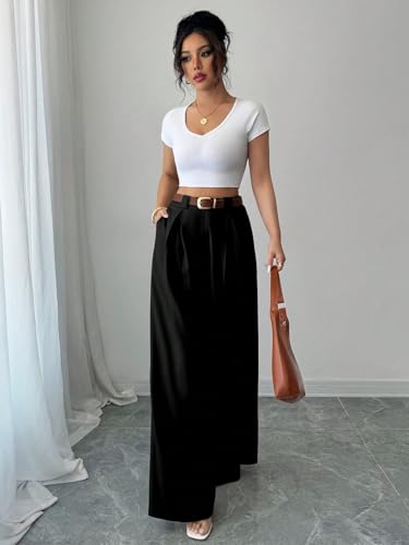 Image of Aahwan Solid High Waist Straight Korean Loose Pleated Wide Leg Trouser for Women's & Girl's