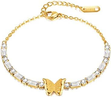 Butterfly Bracelets for Women ，18k Gold tennis Bracelet，Crystal Link Bracelet，CZ Titanium steel Tennis Bracelet，Birthday Charm Jewelry Gifts