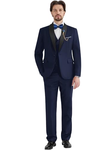 MAGE MALE Men\'s 3 Piece Shawl Lapel Tuxedo One Button Slim Fit Suits Wedding Prom Party Dinner Blazer Vest Pants Set
