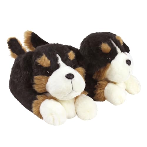 Bernese Mountain Dog Slippers for Women and Men - Fuzzy Plush Animal Slippers for Adults