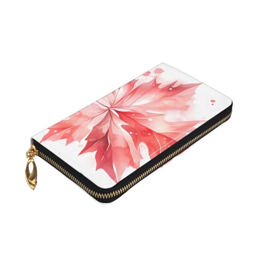 Long Wallet for Women & Men, Red Maple Leaf Print Leather Bifold Wallet Clutch Purse, for Credit Card Coin Receipts3