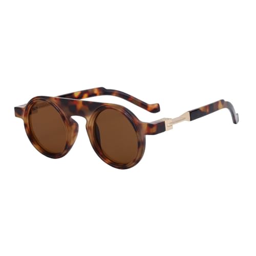Lunettes de soleil rondes rétro UV400 léopard de taille unique pour hommes et femmes