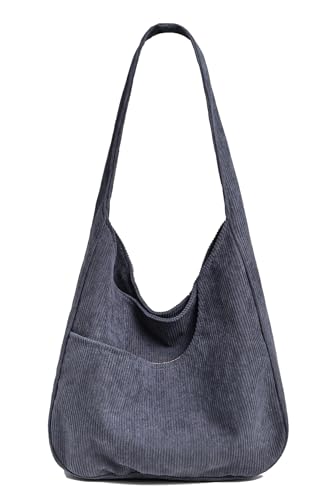 Image of Corduroy Fabric Shoulder Bag Retro Hobo Bag Casual Tote Bag | Multiple Pockets / Wide Strap / Foldable Purse