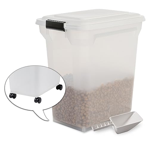Iris Ohyama, Pet Food Storage Container Airtight for animals with wheels, Scoop and flap lid, Plastic (PP) BPA-free, L46 x W34 x H50.5 cm, ATS-L, Pistachio