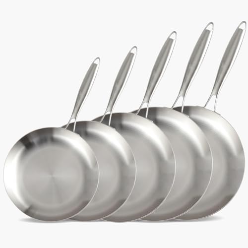 Image of LOLYKITCH 8-9-10-11-12 Inch Tri-ply Stainless Steel Frying Pan Set,Skillets,Chef