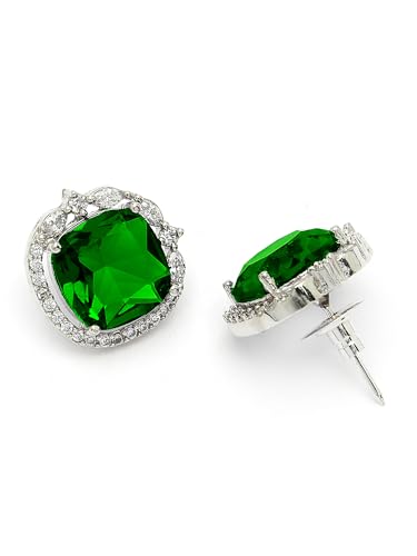 Image of Karatcart Women Green American Diamond Stud Earrings
