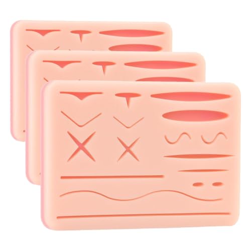 Image of Suture Practice Pad Three-Layer Silicone Skin Kit, Upgraded 17 pre-Cut Wounds, Suture Pad for Medical and Veterinary Students Training (Pack of 3)