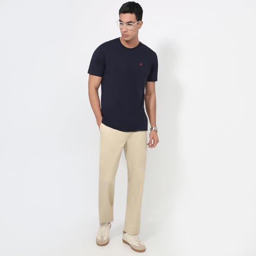 Image of Raymond Men Regular Fit Solid Pattern Pure Cotton Crew Neck Half Sleeve Casual T-Shirt