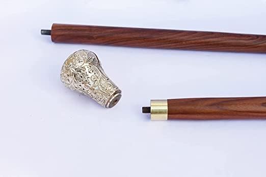 Image of ITOS365 Handmade Wooden Folding Walking Stick 36 Inch | Handcrafted Walking Cane with Brass Round Handle | Detachable & Portable | Senior Citizen Support Stick | Gift Item