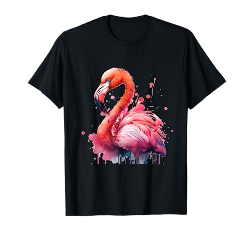 Aquarell Flamingo Schöne Spritzer Tropische Vogel Strand T-Shirt