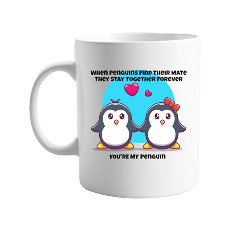 Valentines Gift When Penguins Find Their Mate They Stay Together Forever Design – 11oz Ceramic Mug for Animal Lovers, Cute Coffee Cup with Penguin Art, Unique Gift Idea for Couples Soul Mate