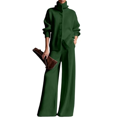 Womens Two Piece Knit Sets Long Sleeve Turtleneck Cardigan Sweatshirt