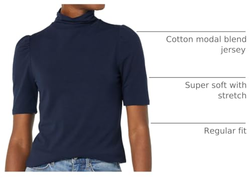 Image of Amazon Essentials Women's Cotton Modal Draped Puff Sleeve Turtleneck