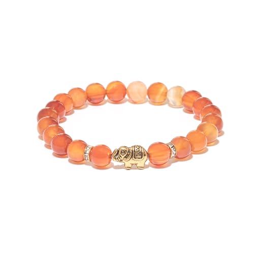 BERGERLIN Elephant Bracelet with Genuine 8 mm Natural Stone Beads and Crystal Highlights with Certificate of Authenticity - Rose Quartz, Amethyst, Rock Crystal, Tourmaline, and Tiger's Eye Bracelet