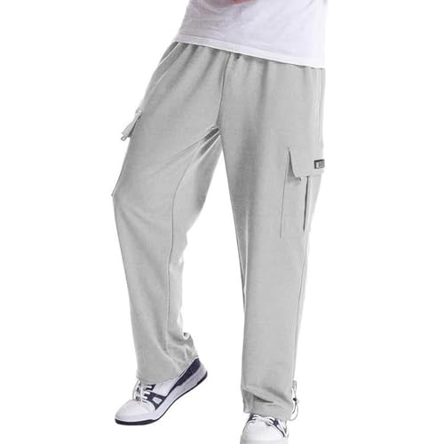 Sweatpants for Men Tapered Leg Fly Front Cargo Pant with Pockets Trendy Flowy Utility Elastic Athletic Trousers Cotton Loose Straight Men's Pants(Light Gray,Small)4