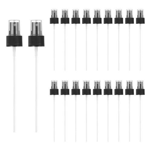 MECCANIXITY Fine Mist Spray Top, Spray Bottle Nozzle Sprayer Top Replacement for 24 Caliber PET Bottles, for Essential Oil Hair Care Home Beauty, Pack of 20, Black