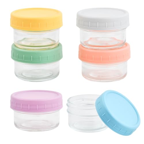 Aurafly 6 Piezas Recipientes de Cristal para Alimentos, Tupper cristal Compartimentos de 80 ml con Tapas Antifugas,Tarros Recipientes de Herméticos, para Almacenar Condimentos, Salsas