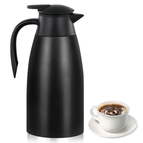 2 L Caraffa Termica, Caraffa Per Caffè, Thermos In Acciaio Inox, Mantiene Caldo Per 24 Ore, Thermos Sottovuoto A Doppia Parete Per Mantenere Calde Le Bevande Bollitori, Teiere E Caffettiere (Nero)