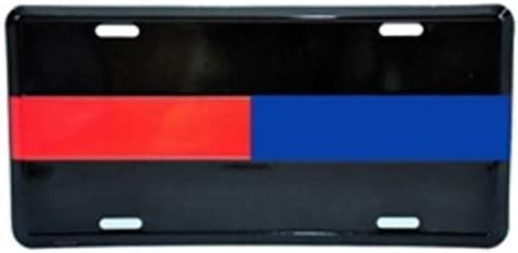Reflective Half Thin Blue Line and Half Thin Red Line Police - Fire - EMS License Plate