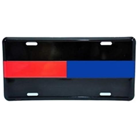 Reflective Half Thin Blue Line and Half Thin Red Line Police - Fire - EMS License Plate Cover