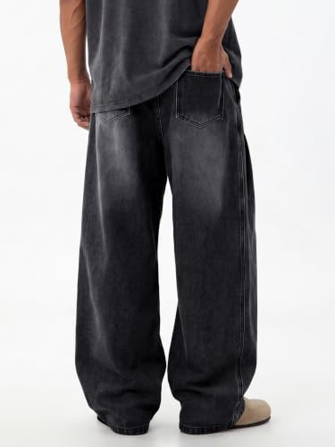 Areant Mens Baggy Jeans Wide Leg Hip Hop Loose Fit Jeans Relaxed Fit Elastic Waist Skate Streetwear Y2K Vintage Denim Pants Black X-Small - image 5