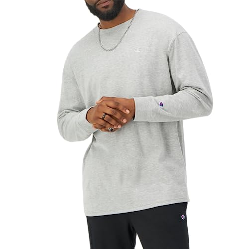 Champion Men's Classic Jersey Long Sleeve T-Shirt, Oxford Gray, L4
