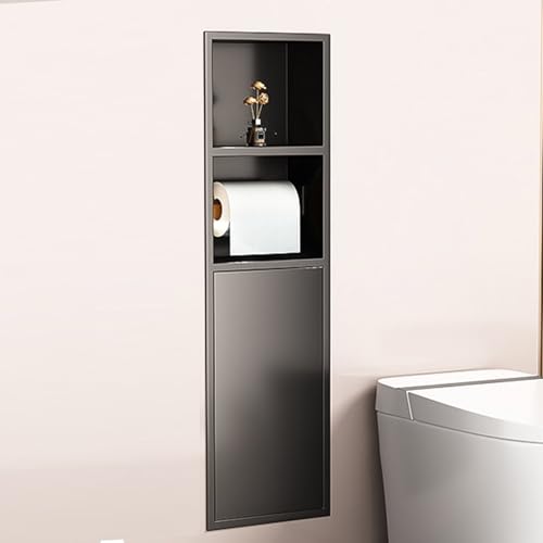 TIANQIHAO Multi-Size Built-In Shower S For Toilet Paper & Trash Can, Stainless Steel, Dark Grey, Slish Bathroom Sto Solut,Negro-800X180X125mm