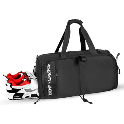 Krone Kalpasmos Gym Bag for Men and Women with Shoe Compartment - Lightweight, Waterproof, Foldable Sports Duffel Bag | Small Gym Bag, Black Cover