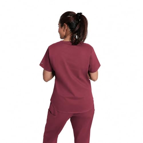 Image of Lite V-Neck 6-Pocket Women's Cotton ScrubSuit | Moisture-Wicking, Anti-Stain & Odor Protection | Classic Fit Top & Pant | All-Day Comfort for Doctors & Students Royal Plum (XS)