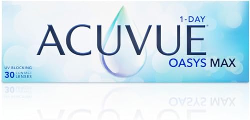 Acuvue Oasys Max 1-Day Lentes diarias con tecnología TearStable y filtro de luz OptiBlue, -2.25 dpt, diámetro 14.3 mm, 30 unidades, adición, curva base 8.5 mm