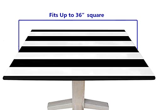 Black & White Striped Tablecloth Square, Geometric Line Elastic Edge Fitted Washable Table Cover, Waterproof Dust Proof Polyester Decor Table Clothes For Living Room Kitchen, Fits 36X36 Inch Table #TOP5