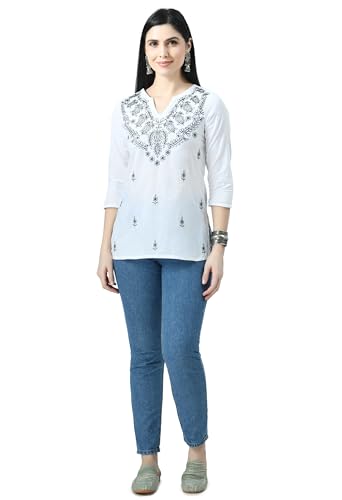 Image of QAZMI Women's Cotton Straight Embroidered Kurti