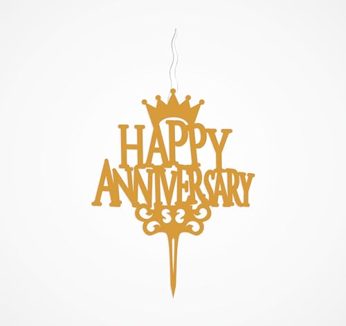 Food Safe Premium Candle Cake Topper for Birthday, Anniversary, and Custom Party Celebrations in Phrases – Gold (Happy Anniversary)