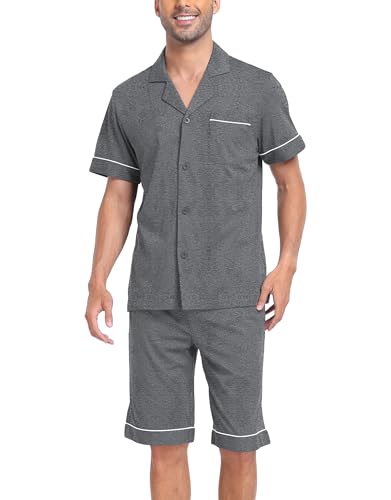 COLORFULLEAF Men's Pajama Sets Soft Cotton Short Sleeve Pajamas for Men Lounge Pants Button Down Sleepwear with Pockets S-XL