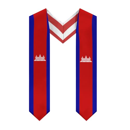 Cambodia Cambodian Flag Graduation Stole Sash Shawl for Men Women Thickened V-Neck Scarf Double-sided for International Students Teachers Study Aboard Graduate Gift 72 inches Unisex