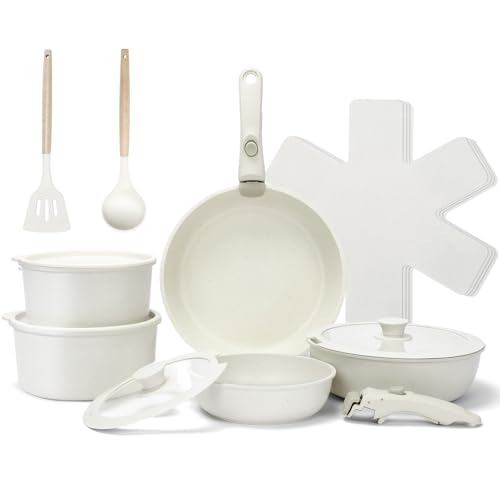 GFTIME Pots and Pan Set, 17 Piece Nonstick Ceramic Cookware Set D...