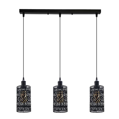 Image of DC VOLTAGE Vintage Industrial 3-Light Ceiling Pendant Lamp Black Metal Dome Cluster Hanging Light Rectangular Ceiling Rose E27 Holder 60W Max for Dining Kitchen Bar Restaurant Loft Lighting