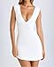 LOFAAC Women Sexy Plunge V Neck Backless Bodycon Mini Dress Tight Fitted Sleeveless Ruched Formal Party Short Dress 2025 White
