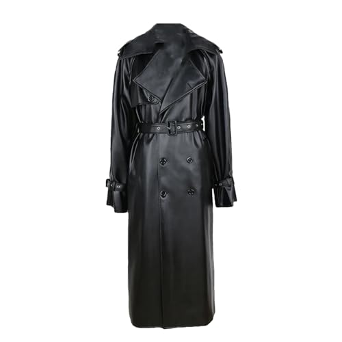 Trench coat long en cuir pour homme à double boutonnage style chic