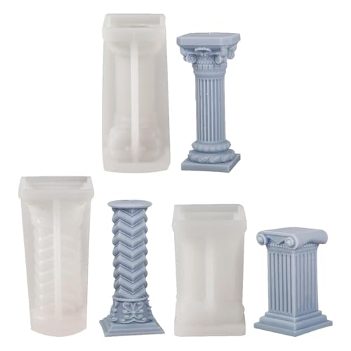 Stampo per candela a colonna romana, set con 3 candele cilindriche, stampo in silicone, 3D, antico, colonne greche, forma per candele fatte in casa, cemento, gesso, artigianato