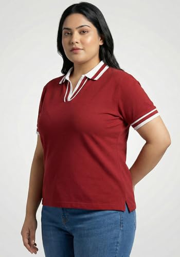 Image of Wear Your Opinion Plus Size Women Polo V Neck Stripe Collar Tshirt Top | Half Sleeve