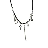 Collar personalizado para hombre y mujer, collar de borla de diamantes de imitación de estrella 2024 para mujer, gargantilla de cuero con incrustaciones de moda, collar de cuentas negras, collar de
