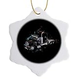 3dRose A Black semi Tractor Trailer Truck Finished in a Distinctive Illustration Style 3 inch Snowflake Porcelain Ornament