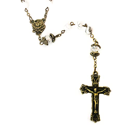 Our Lady of Lourdes White Howlite Stone Rosary Beads Catholic for Women and Rosary Bracelet for Women Set3