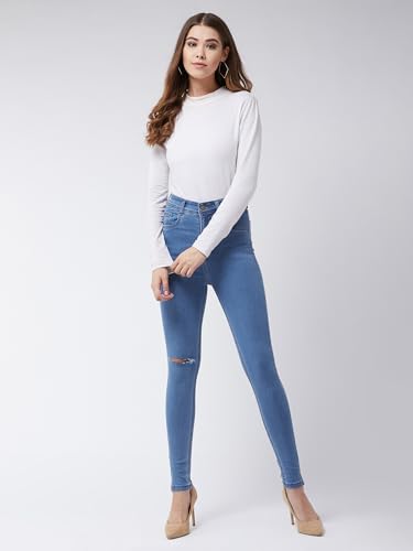 Image of Miss Chase Women's Skinny High Rise Cropped Fringed Hemline Detailing Stretchable Denim Jeans