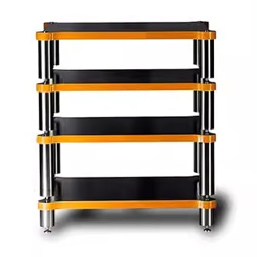 4-stöckiges HiFi-Rack AV-Regal Plattenspieler Ständer Geräte Kabinett HiFi-Massivholz-Audio-Rack HiFi Rack Füße Verstärker Regal Audio Video Komponenten(Schwarz,60 * 93 * 48cm)
