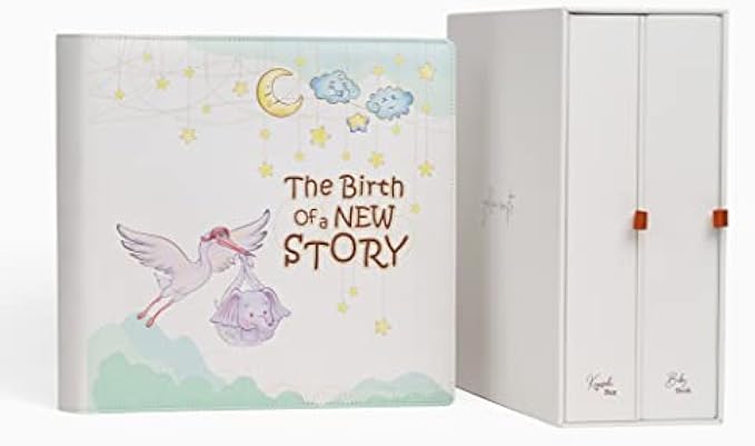 Leather-Bound Baby Memory Book with Keepsake Box - Baby Book, Milestone Stickers, and Baby Keepsake Box | Baby Scrapbook Album Set for Newborn Girls Boys | Beautiful Baby Gift Set