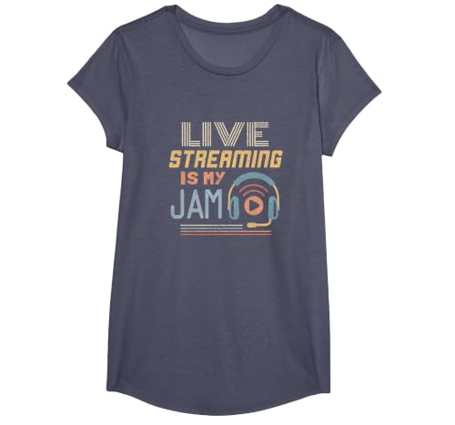 Live Streaming - Funny Web Streamer T-Shirt, Girls, Heather Blue, Medium