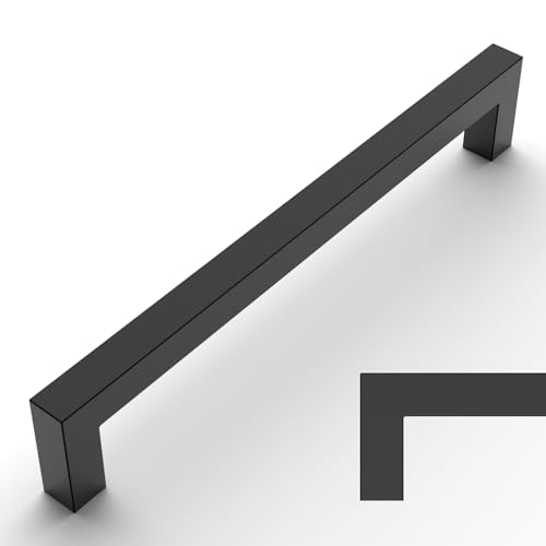 Amerdeco 10 Pack Matte Black Cabinet Pulls 7.5 Inch(192mm) Hole Centers Kitchen Cabinet Handles Cabinet Hardware Cupboard Handles Square Drawer Pulls