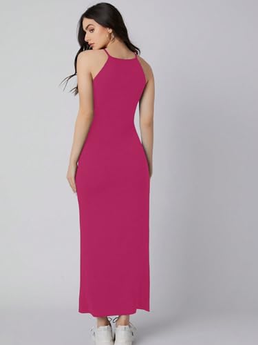 Image of Aahwan Pink Solid Halter Neck Solid Bodycon Midi Dress for Women's & Girl's